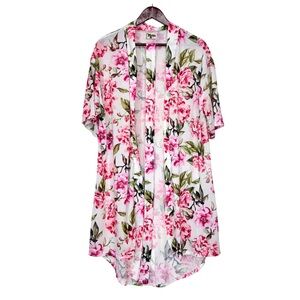 Show Me Your MuMu Brie White Pink Green Floral Short Sleeve Belted Kimono Robe